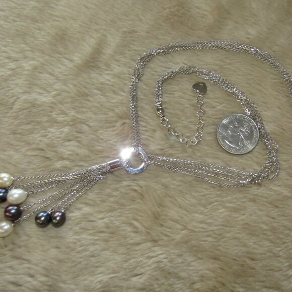 Tahitian Pearl, South Sea Pearl and Sterling Silver Tassel Necklace - Picture 3 of 6